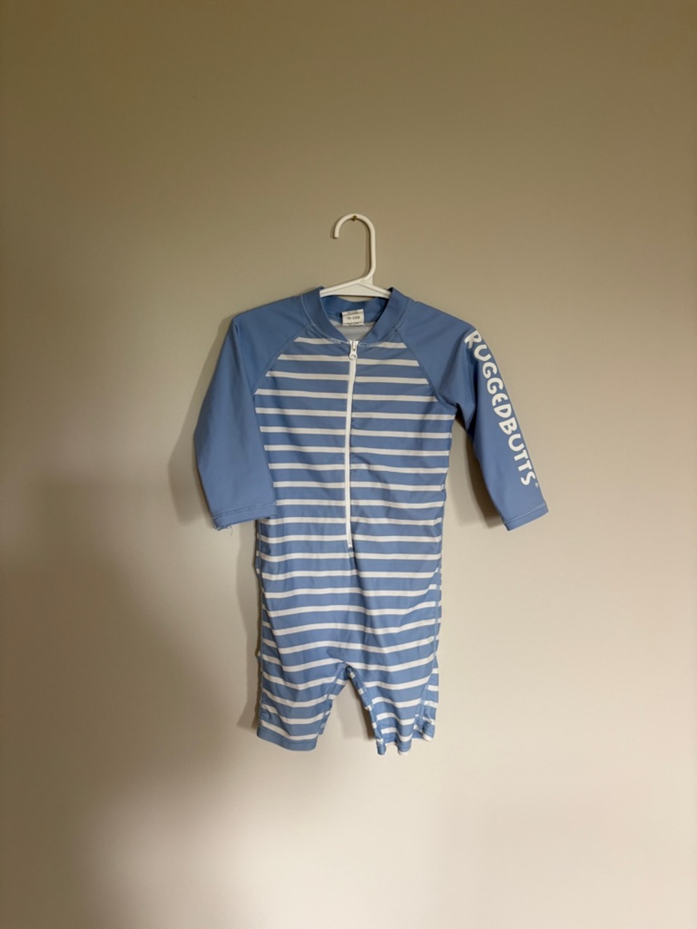 RuggedButts Light Blue & White Stripe Kids Swim Bodysuit